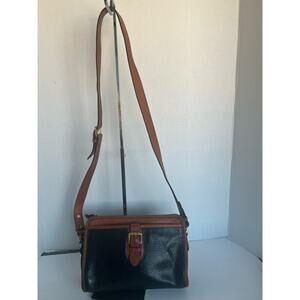 Vintage Liz Claiborne‎ Leather Co. Black Brown All Weather Leather Crossbody Bag